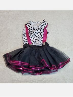 Revolution White Black Polka Dot Pink Sequin Tulle Dance Leotard Costume Girl MC